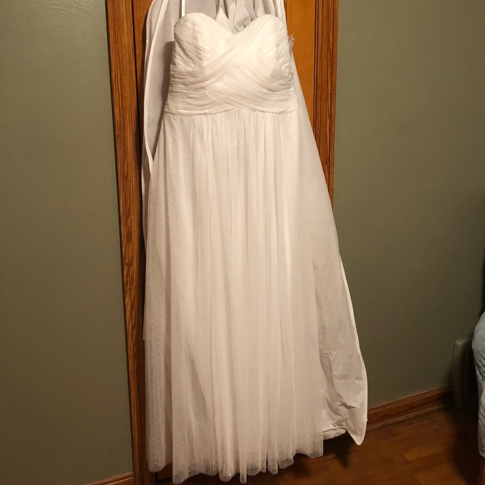 Swiss dot tulle empire waist wedding gown